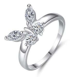 925 Sterling Silver and Cubic Zirconia Butterfly Ring Size 8